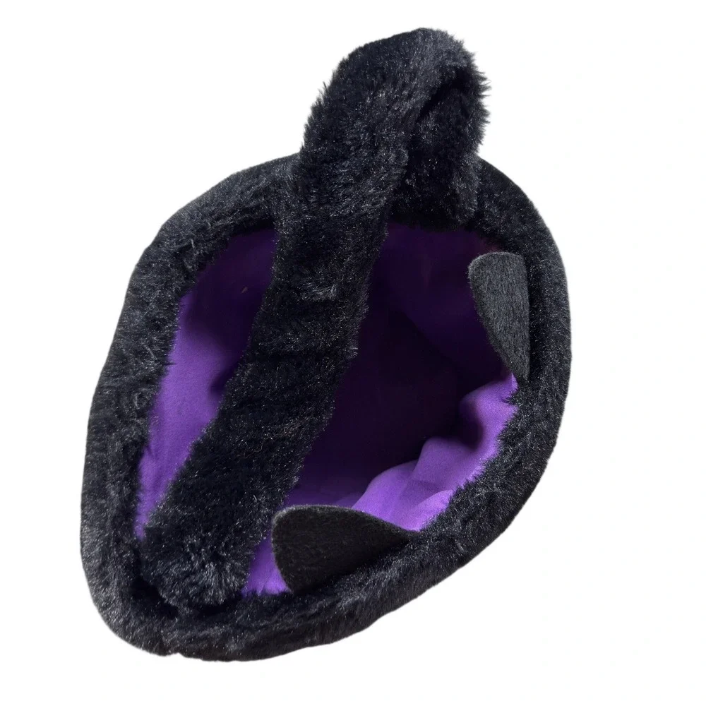 Greenbrier Black Cat Plush Halloween Trick or Treat Basket Purple Lining Fuzzy